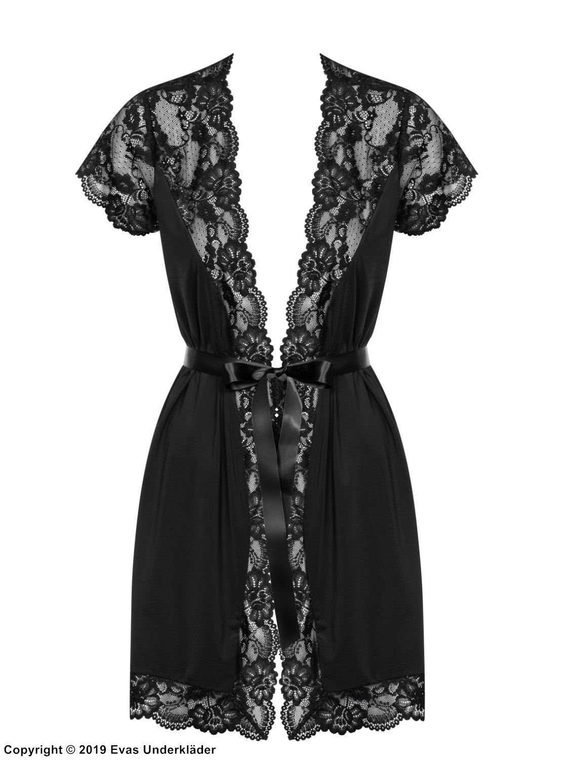 Lounge robe, lace trim, short sleeves, flowers